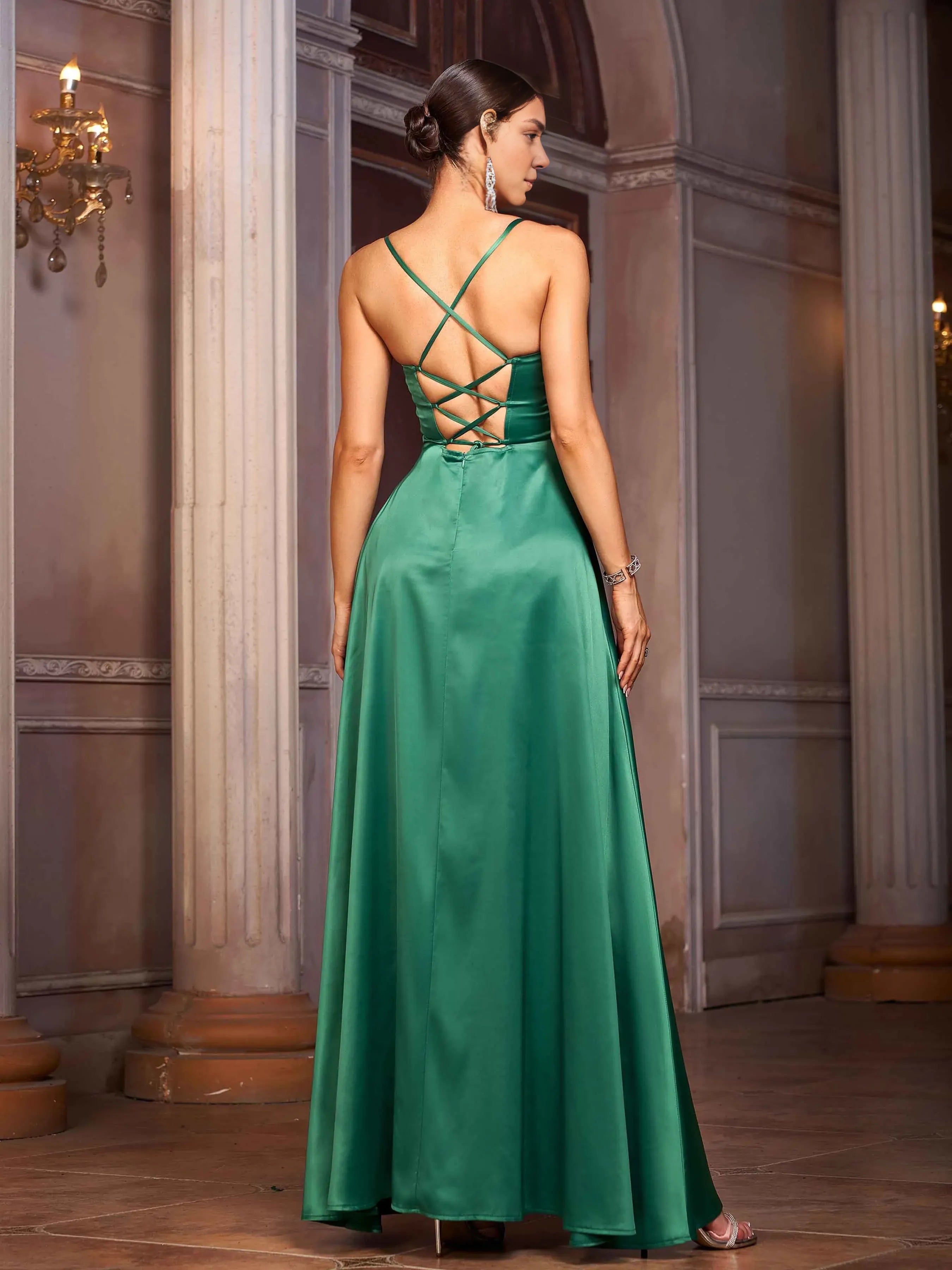 Simple A-Line Spaghetti Straps Sleeveless Lace Up Floor-Length Prom Dress
